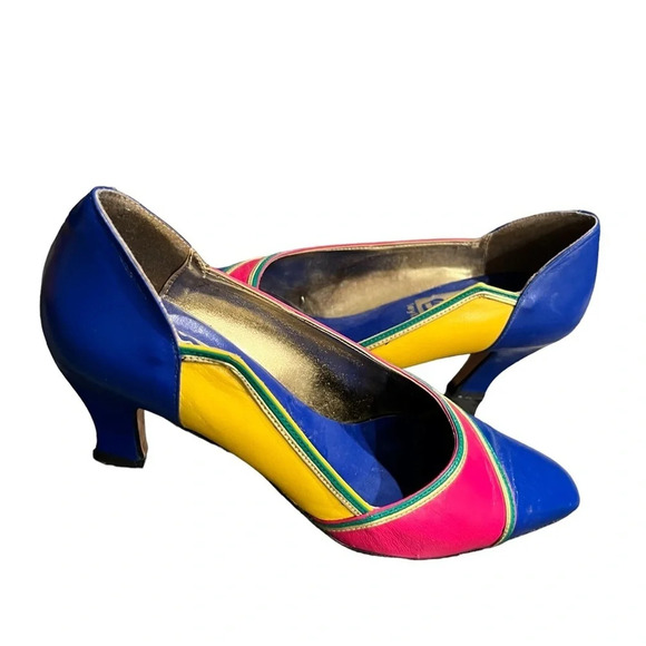 Layla Mitra Leather Multicolored Shoes 1985-1990 7M - Picture 8 of 9